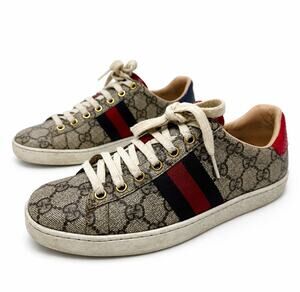 Gucci Ace GG Supreme Monogram Web Stripe Sneakers Womens Size EU 36